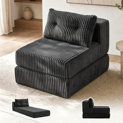 GRAVFORCE Faltbares Schlafsofa mit Kissen Schlafsessel (Grau) | Bequemes Klappbar Bodensofa Boneless Rückenstütze Gästebett für Wohnzimmer Schlafzimmer