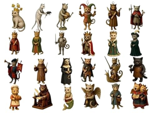 Calendrier Compte À Rebours De Noël Ornements Chat Médiéval En Acrylique 2D | Ornements Figurines Sapin 24 Jours Pour Maison Appartement Ferme École Hommes Femmes Amoureux