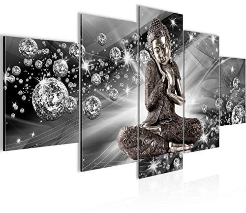 Runa Art - Bilder Buddha Feng Shui 200 x 100 cm 5 Teilig XXL Wanddekoration Design Schwarz Weiss 505451c