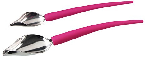 FMprofessional Déco-Spoon-Set, Dekorierlöffel mit Funktionsteil aus Edelstahl, Garnierlöffel mit Anti-Rutsch-Griff (Farbe: Pink/Silber), Menge: 2 Stück