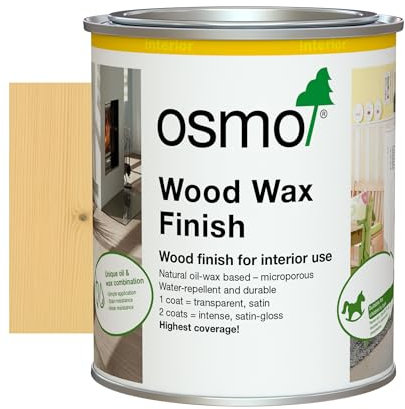 Osmo Wood Wax Finish 3136, Birch Satin Finish, 750ml - Durable Furniture Wax for Wooden Furniture, Water-Resistant Floor Wax, Wood Treatments - Ideal for Oak, Pine & More