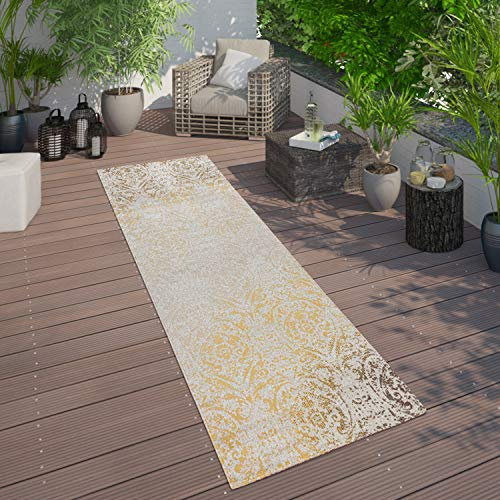 Paco Home Alfombra Interior/Exterior Oriental Amarillo Crema, tamaño:60x100 cm