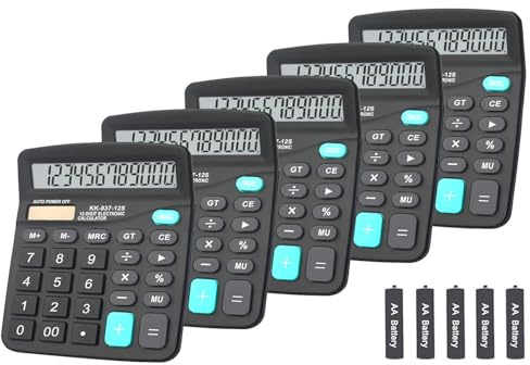 BESTWYA Calculators, Large Button Calculator with Angled LCD Display 12-Digit Dual Power Handheld Desktop Feature for Office, School, Home(Black, Pack of 5)