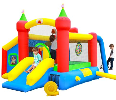 WELLFUNTIME Inflatable Bounce House,Jumping Castle Slide with Blower,Kids Bouncer with Ball Pit
