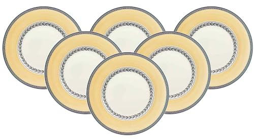 Villeroy & Boch - Audun Fleur Frühstücksteller, Speiseteller aus Premium Porzellan mit verspieltem Blumendekor, spülmaschinengeeignet, 22 cm, 6er Set