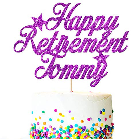 EDSG Personalised Cake Topper for Retirement | Custom Cake Decoration With Any Name | Double Sided Multicolour Glitter Party Decoration Hand Finished in UK(Purple)