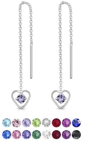 Orecchini Pendenti Cuore Argento 925 con Brillantini Punto Luce di Cristallo Tanzanite 3 mm - Orecchini Donna Lunghi - Saliscendi Classici Eleganti Ipoallergenici