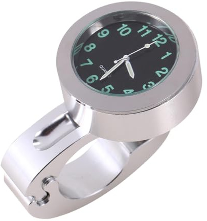 Motorraduhr Lenker, Silber Thermometer Uhr Wasserdicht Nachleuchtend für 7/8 bis 1 Lenker, Universal Motorraduhr mit Batterie & Schraubendreher