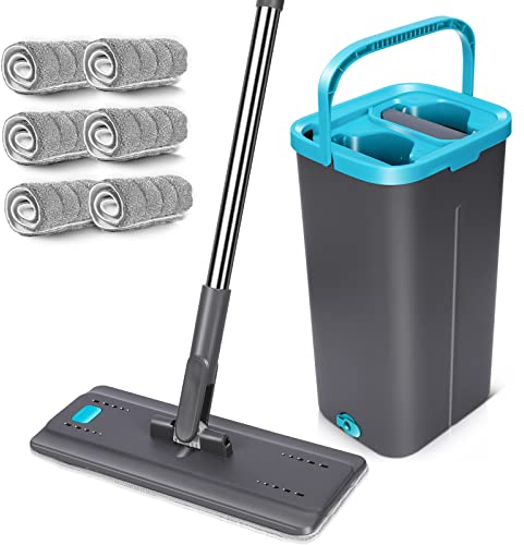 MASTERTOP Microfibre Mop and Bucket Set with 140cm Stainless Steel Handle | 6 Pcs Super Absorbent Pads & 2-in-1 Cleaning System | Wet and Dry Cleaning Mop Sets for Floors | Commercial & Home Use