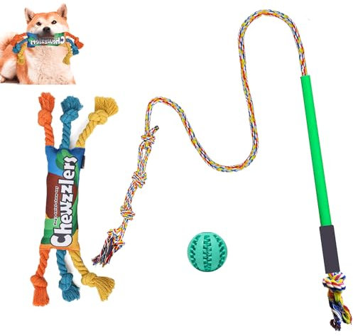 TRYGGT Flirt Pole Dogs, interaktives Hundespielzeug, Hundespielzeug, Seil zum Kauen und Trainieren, für kleine, mittelgroße und große Hunde, Ziehen, Jagen, Kauen, Training, Training, Seil, 170,2 cm