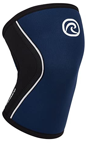 Rehband Benda per ginocchio Powersport, fascia per ginocchio per Cross Fit e allenamento pesante in neoprene da 5 mm, Colore:Blu Navy, Misura:XL