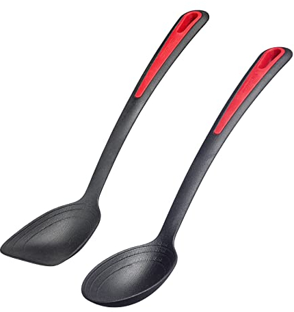 Westmark Küchenhelfer-Set, 2tlg., Je 1x Brat- u. Gemüselöffel und Pfannenlöffel, Innenliegende Skala: 15, 30 u. 40 ml, Kunststoff, Gallant, Schwarz/Rot, 296122E6