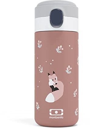 monbento - Isotherme Flasche Kinder MB Pop Fox - Fuchs - 360ml - Auslaufsicher - Hält Getränke bis zu 12 Stunden Warm/Kalt - Kleine Wasser Flasche für Kinder Schule/Park ode Handtasche - Rosa Zimt