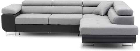 Ecksofa Rigatto 270x200 mit Schlaffunkction mit verstellbaren Kopfstützen Stoff + Öko-Leder (LUX 32 + Soft 11 RECHTS)