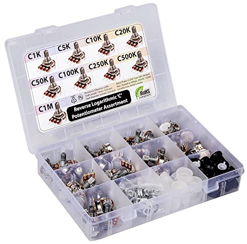 45 Stück Typ C negativ logarithmische antilogarithmische Potentiometer Sortiment, 9 Werte 1k 5K 10K, 20K 50K 100K 250K 500K 1M, horizontal (Type C-45)