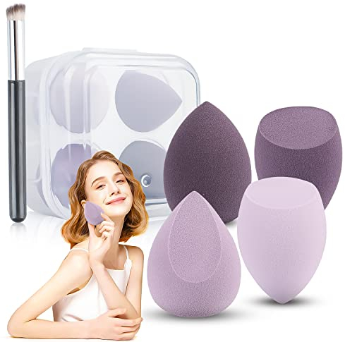 Makeup Schwamm Set, 4 Stück Kosmetische Schwämme mit 1 Concealer-Pinsel, kein Latex Foundation Make-up-Mischschwämme für Flüssigkeiten Cremes Puder
