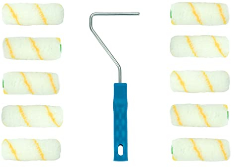 ToolSpace 10er Set Farbroller Klein + Griff - 7 cm - Farbwalzen aus Polyacryl Malerrollen für Lacke Fellwalzen Streichen Farbrollen Lammfellrolle Mallerwelzen Paint Roller Rollerpinsel Streichrollen