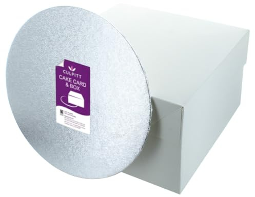 Culpitt 12 (30.5cm) Silver Cake Card & White Box Set | 3mm Cake Card For Sponge Cakes & Cupcakes, Matching Box, For 10 Sponge, Easy To Assemble, Food Safe, Turned Edge Board Combo