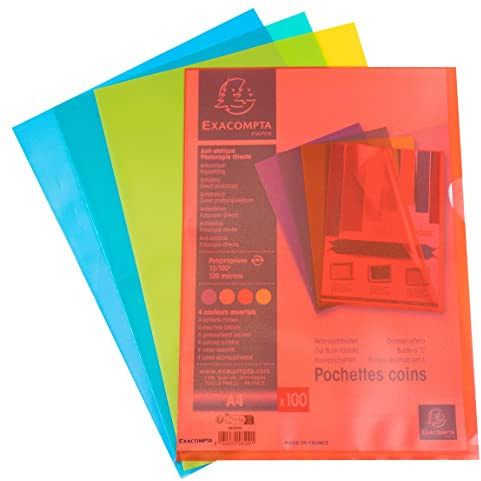 Exacompta 100 Aktenhüllen A4 PP genarbt 12/100 mm 4 Farben