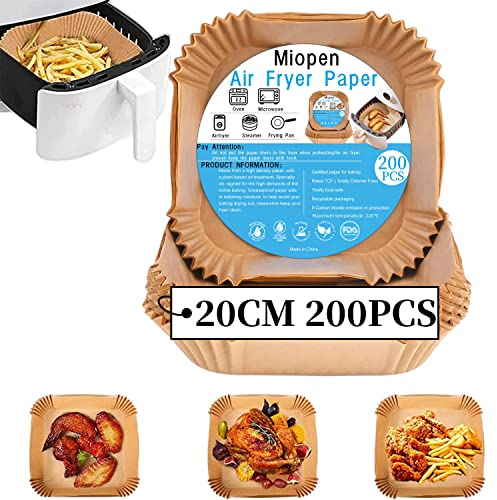 Backpapier für Heißluftfritteusen 5L-8L, 200 Stück Airfryer backpapier antihaft, ölbeständig, wasserfeste Luftfritteuse Einweg Pergamentpapier für Heißluftfritteuse, Ofen und Mikrowelle