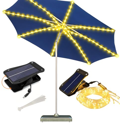 ZNYCYE Patio Umbrella Solar Lights with 8 Lighting Modes - Upgraded Larger Solar Panel Clip 5V 152 LEDs Umbrella Lights Outdoor Waterproof for Patio Beach Tent Camping Garden Decor, Warm White