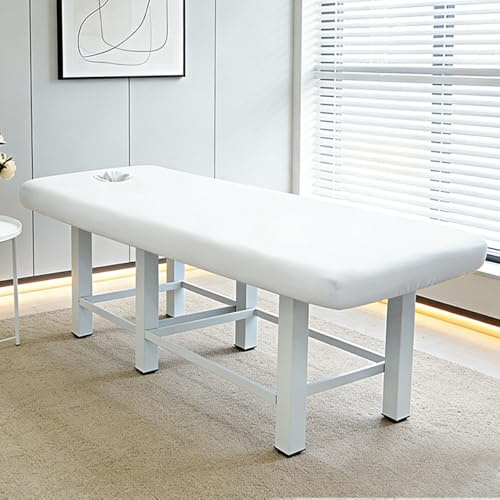 Highdi Bezug für Massageliege mit Loch, Spannbezug für Massageliege | Atmungsaktive Elastisches Beauty Bettbezug Massagebett für Spa Schönheits Massagetische Bezug -180x60cm, Weiß