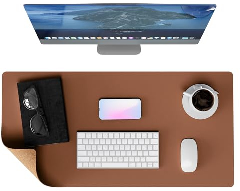 Neatsure Vegane Schreibtischunterlage (80 x 39,9 cm), Naturkork & PU-Leder, doppelseitig, Laptoptischschutz, rutschfest, wasserdicht, großes Pad für Maus, Tastatur, Computer, Desktop-Zubehör, Braun