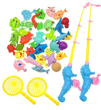 JZK 38 x Canna da pesca giocattolo, gioco della psca plastica, galleggiante pesce magnete gioco di pesca giocattolo da bagno educativo set da gioco per bambini bagnetto gioco e doccia