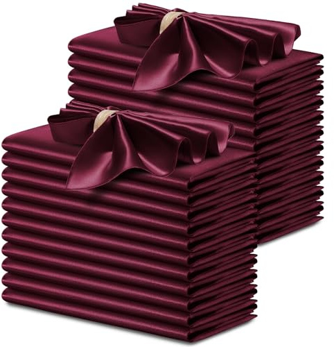 P Pothuiny 24 Stück seidige burgunderrote Satin-Servietten, 43,2 x 43,2 cm, quadratisch, glatt, Hochzeit, Abendessen, Satin, Stoffservietten, Tischservietten für Bankett, Party, Restaurant,