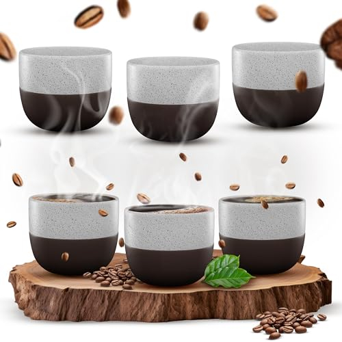 ElbFuchs® Set di tazze da espresso, 6 x 120 ml, realizzati a mano, impilabili, in ceramica, senza manico, per caffè e moca (bianco)