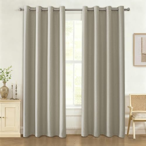 Ystyle Verdunkelungsvorhänge mit Ösen 2er Set, 140×180 cm, Beige | Blackout Curtain Leinenoptik Effekt, Thermogardine Kälteschutz, Moderne Gardinen Blickdicht für Wohnzimmer Schlafzimmer