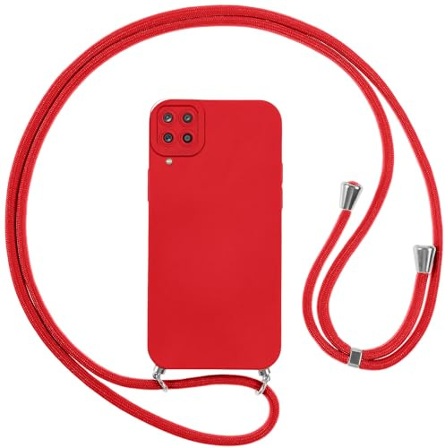 Vauki Cover per Samsung Galaxy A12/M12/A12 Nacho con Cordino, Silicone Custodia con Laccio Collana Tracolla, Antiurto Ultra-Sottile Protettiva Cellulare Case per Samsung A12, Rosso