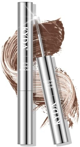 KYDA Washable Metal Mascara, Black Brown Extra Slim Super Curling Voluming Eyelash, Bristleless Metal Mascara Brush, Lasting No Flaking Pigment
