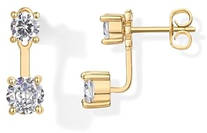 PAVOI 18K Yellow Gold Plated 925 Sterling Silver Posts Cubic Zirconia Ear Jacket Statement Earrings for Women | Solitaire CZ Front & Back Stud Earring Jackets