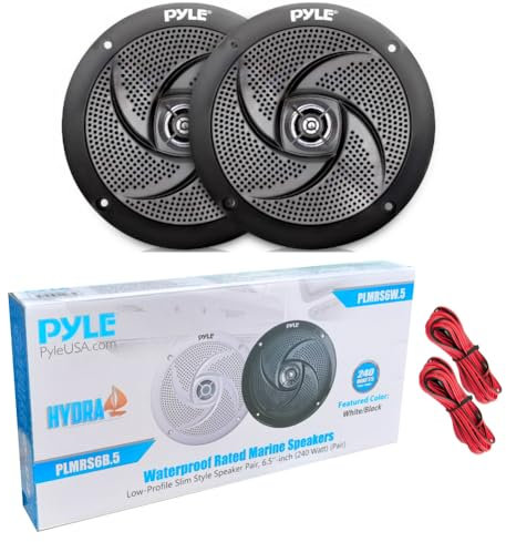 Kit Set para Pyle PLMRS6B.5 Altavoces de 2 vías, náuticos, 6,5 diámetro 185 mm, 120 vatios rms 240 vatios máx, Resistente al Agua, Barco, Negro, por par + Cables de instalacion