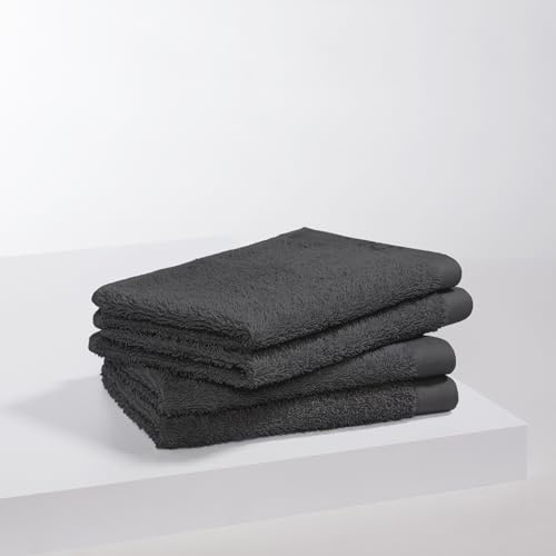 s.Oliver 4 TLG Gästehandtuch Set - 100% Baumwolle, 600 g/m², weich & angenehm, 4X Gästehandtücher schwarz