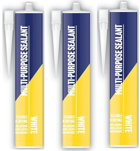 3X Cartridge Silicone Sealant - Easy to Apply Indoor & Outdoor Multi-Use - All-Purpose Acrylic (White, Clear, Black, Brown) - 3 x White Multi-Purpose Sealant 260ML