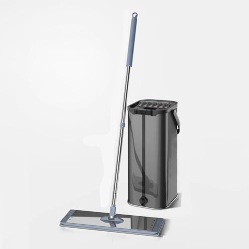 TT-YEC Trapeador Y Cubo con Juego De Escurridor, Fregona Plana De Acero Inoxidable 304, Cubo Plano para Fregona con Asa, Longitud De Fregona Ajustable, Adecuado para Suelos Y Ventanas