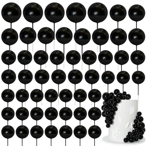 Bouiexye 75 Stück Cake Topper Decoration Tortendeko Kugeln Deko Torte Kuchendeko für Geburtstag Party Babyparty Kuchendekoration Hochzeit（Schwarz）