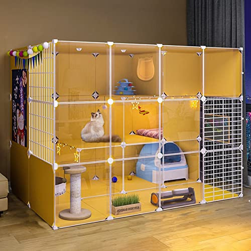 LFONDIGE Großer Katzenkäfig, Katzengehege für den Innenbereich, Haustierkäfige für Katzen, Hundekäfig, HD-Katzenkäfig, Katzengehege für den Innenbereich, DIY-Design, schwarzer Kätzchenlaufstall für H