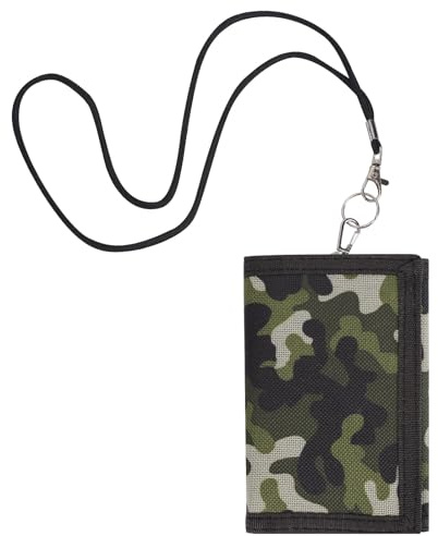Lancry Brustbeutel Kinder für Jungen und Mädchen, Geldbeutel Kinder mit Schlüsselband und Reißverschluss, Süße Portemonnaie mit Geldscheinfach und Münzfach (Camouflage Militärgrün)
