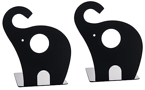TOGEVAL Buchstützen Aus Metall Elefanten Design Paar Buchständer Schwarz rutschfest Für Büro Und Zuhause