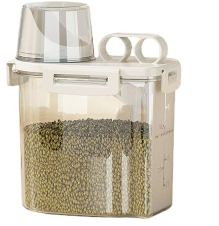Airtight Cereal Dispenser - Clear Food Storage Box, Measuring Cup Included | Thick Sealed Kitchen Container, Dry Food Storage For Rice, Small Grains, Moistureproof Pantry Jar, Easy Pour Design