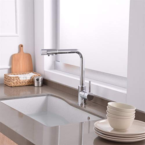 Shower Head Robinets de Filtre carrés Cuisine Robinet d'eau à 3 Voies robinets de Cuisine à Double Levier Chrome Musluk Robinet de purificateur d'eau monté sur Le Pont robinets de Filtre à Eau