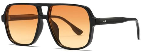 Lång behållare retro fyrkantiga solglasögon för kvinnor män trendiga överdimensionerade fyrkantiga flygsolglasögon 70-tals vintage pilotnyanser UV400, Svart ram – orange lins, Oversize