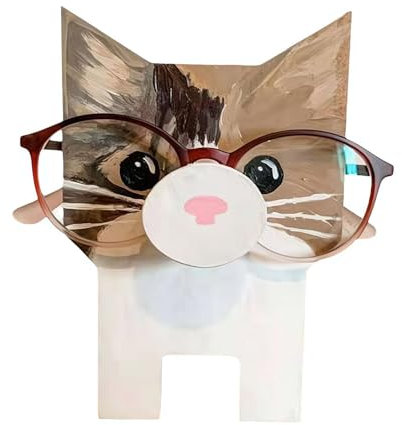Niedlicher Tier-Brillenständer, Holztier-Glashalter, Brillenhalter aus Holz, Tier-Serie, Brillenständer, multifunktionaler Glashalter für Auto, Schlafzimmer, Wohnzimmer usw. (Katze)