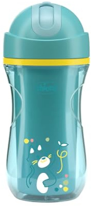 Chicco Sport Cup Bicchiere Antigoccia in Silicone per Bambini 14+ Mesi, 266 ml, Tazza Biberon Termica per Imparare a Bere, con Cannuccia Flessibile Resistente ai Morsi, Senza BPA, Azzurro