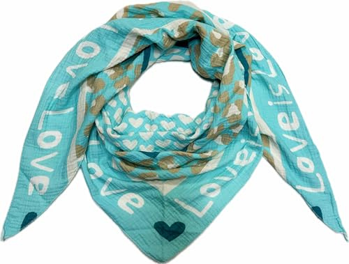 Love Herz Leopard Dreieck Schal aus 100% Baumwolle Frühling Unisex Uni Fashion Stola Tuch Übergangszeit Italy Sommer Strickschal Strick Tuch Heart Leo Happy