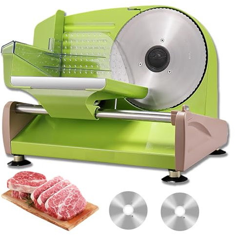 Meat Slicer Machine, 200W Electric Slicer with 0-20mm Adjustable Thickness, 2 Stainless Steel Blades, Non-slip Design for Meat, Cheese, Bread, Deli - Home Use Slicer