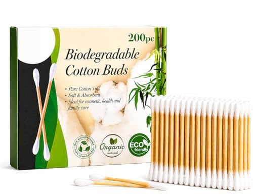 200 cotton fioc di bambù, biodegradabili, senza plastica, completamente riciclabili, ideali per cosmetici, salute e cura della famiglia